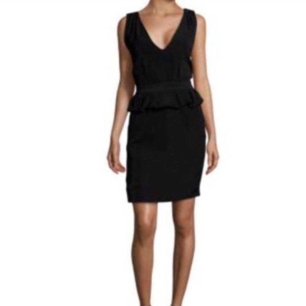 NWT Maje Structured Peplum Dress Black Ruffle Sleeveless V-Neck Size 1 (XS)